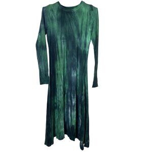 Hard Tail Forever XS Green Tie Dye Modal Long Sleeve Maxi Dress Boho USA Made